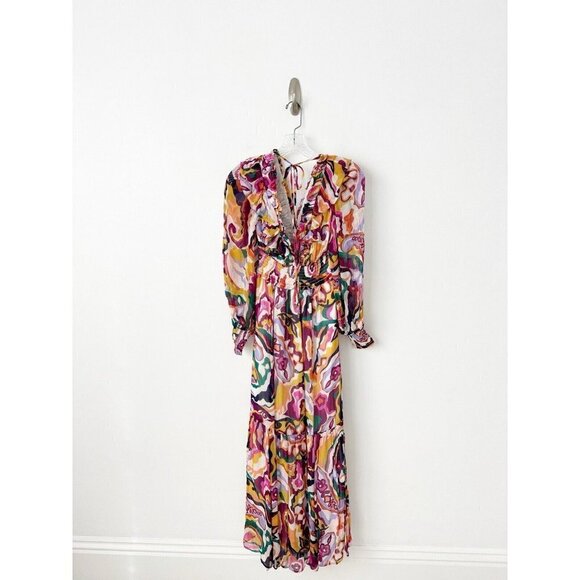 NWT Anthropologie The Odetta Ruffled Maxi Dress XXS V-Neck $198 Long Sleeve - Picture 7 of 13